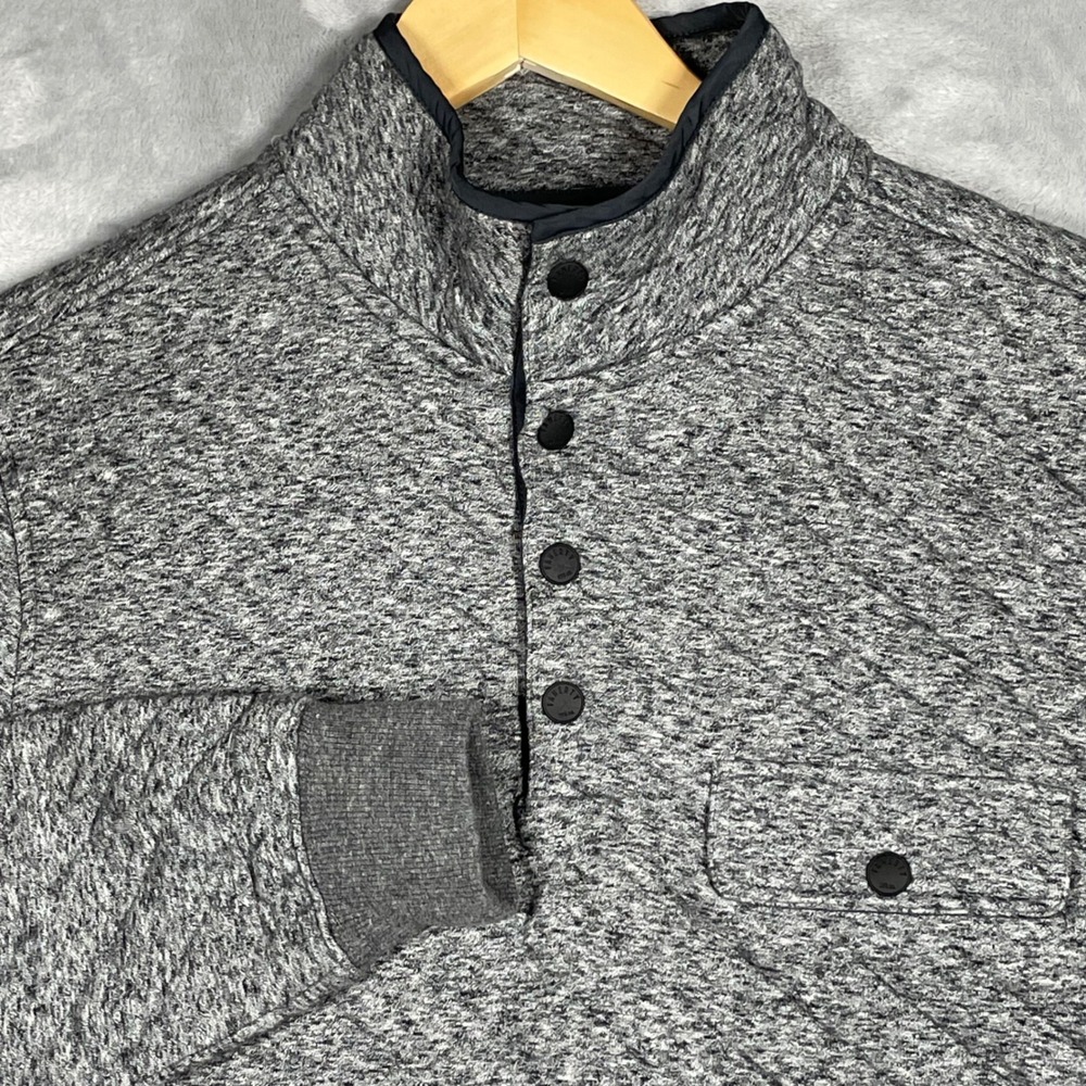 Faherty Brand Mens Epic Quilted Fleece Pullover Grey Heather Snap Mock Neck M